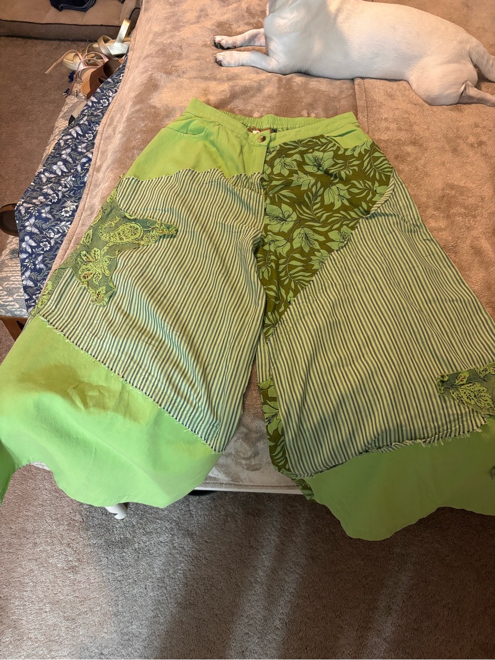 Women’s Lime Green Patchwork Wide-Leg pants